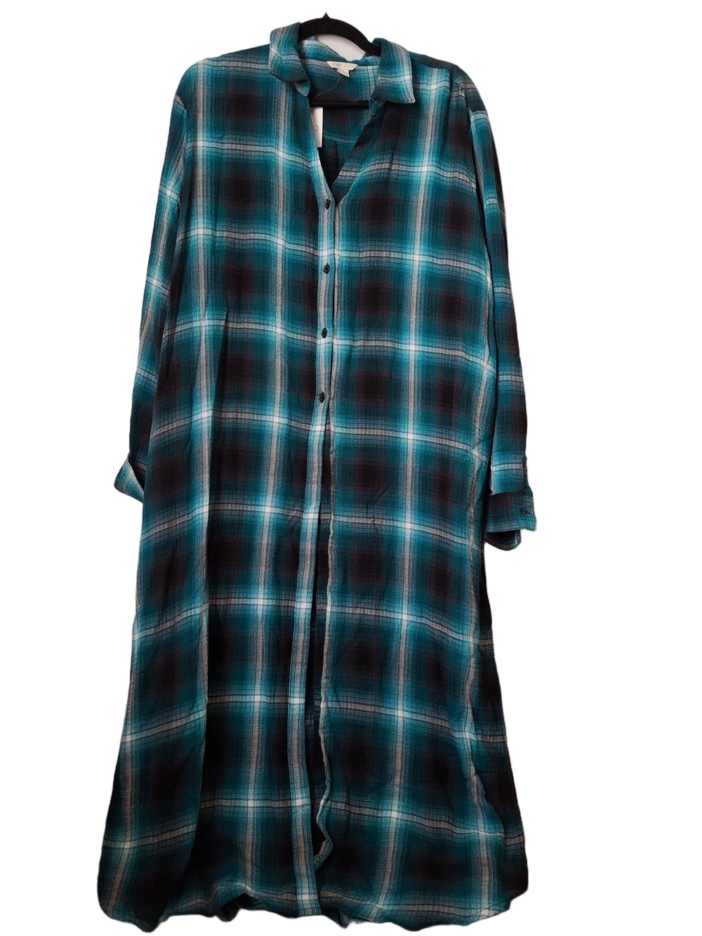 Cato Teal Plaid Button-Front Maxi Shirt Grunge Nwt Cabincore Dress